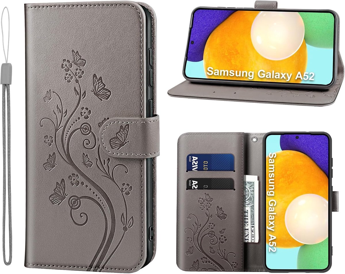 Hoes voor Samsung Galaxy A52/A52S met kaartenvak, standaard en magneetsluiting, flipcase van leer voor Galaxy A52S
