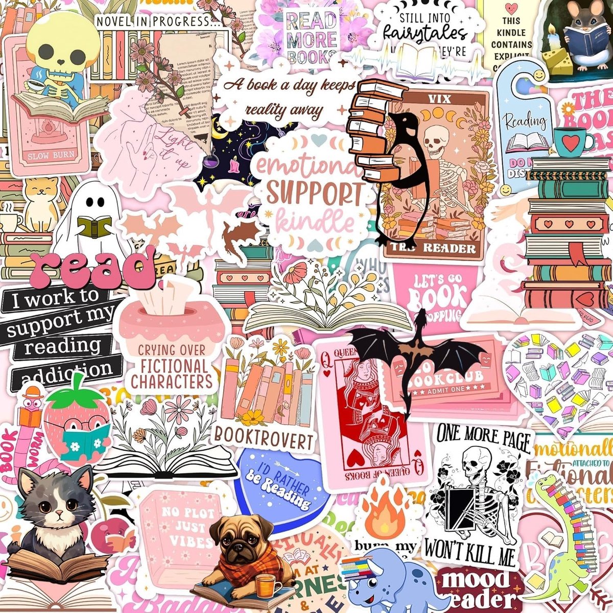 Stickers voor Kindle, boekachtig stickerpakket voor iPad, laptop, e-booklezers, schattige booktok-vinylstickers, waterfles voor meisjes, holografische waterdichte grappige