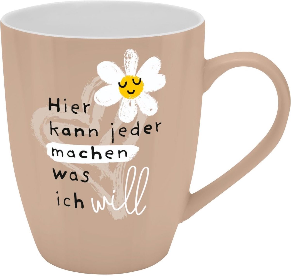 Mok met motiefopdruk 'Hier kann jeder machen was ich will', met banderol