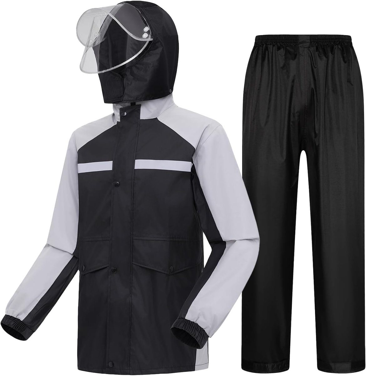 Herenjassen, lichtgewicht regenpak met capuchon, waterdicht motorpak, waterdichte jas en broek voor vissen, wandelen, fietsen