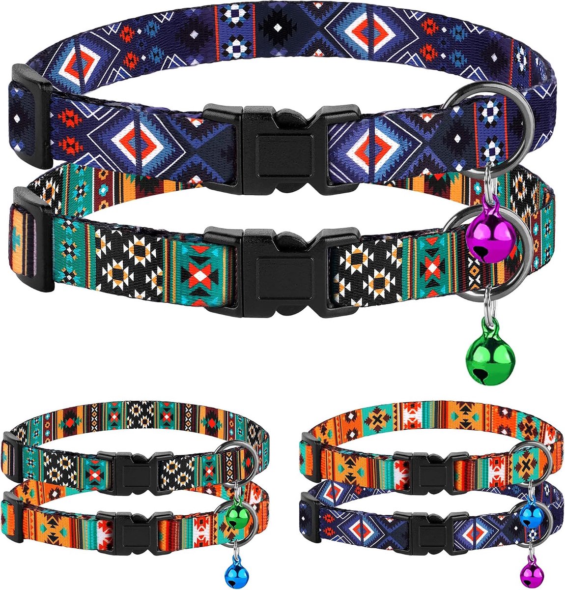 Kattenhalsband Breakaway 2 STKS Verstelbaar Patroon Tribal Azteekse Zuidwest Veiligheid Huisdier Halsbanden voor Katten Kitten (Aztec + Tribal)