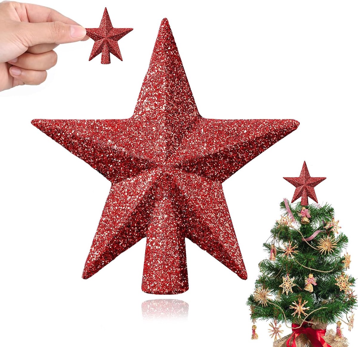 Boompiek ster kerstboom ster kerstboom ster, kerstboomversiering, kerstboomtopper glitter, kunststof