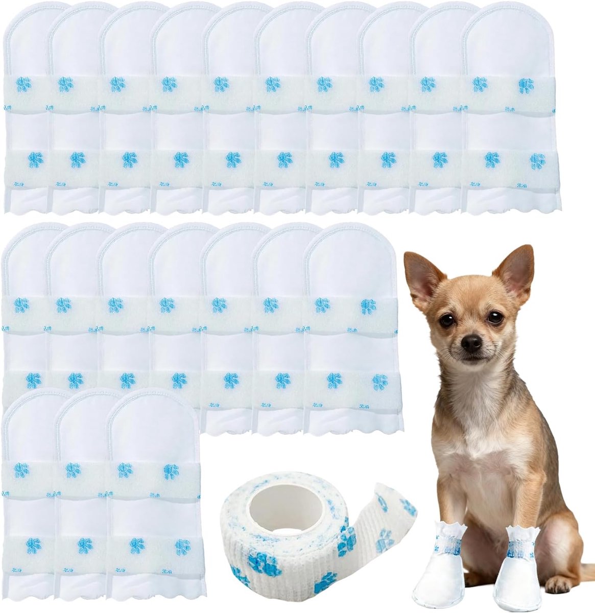 20 stuks wegwerpkousen voor honden | Pootbeschermers tegen likken | Waterdichte hondenschoenen voor gewonde poten | Verband voor binnen- en buitengebruik (M, 8-17 kg)