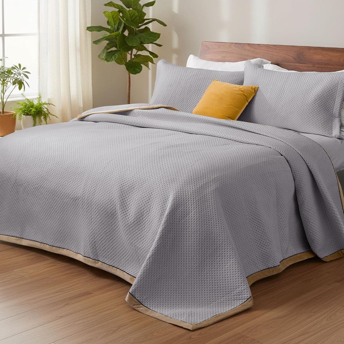 Sprei, 3-delige set: all-season beddengoedset, kingsize, zachte bedsprei set met 1 dekbed van 220 x 240 cm en 2 kussenslopen 50 x 70 cm, decoratie voor slaapkamer, lichtgrijs A