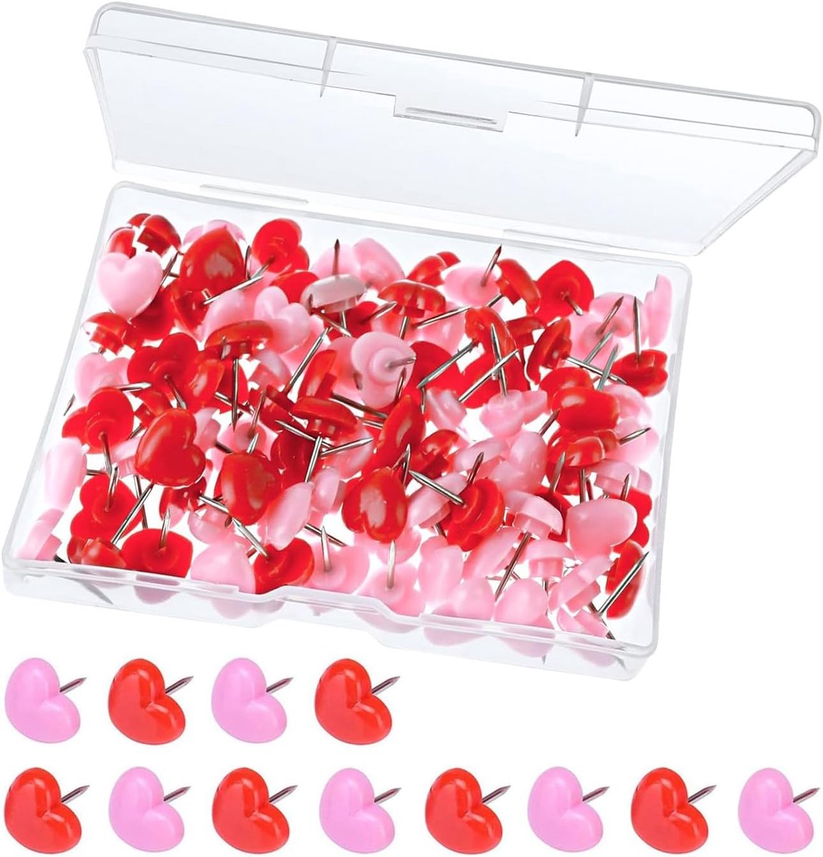 Punaises met harten, roze punaises voor de duim, voor prikbord van kurk, voor thuis, school, kantoor