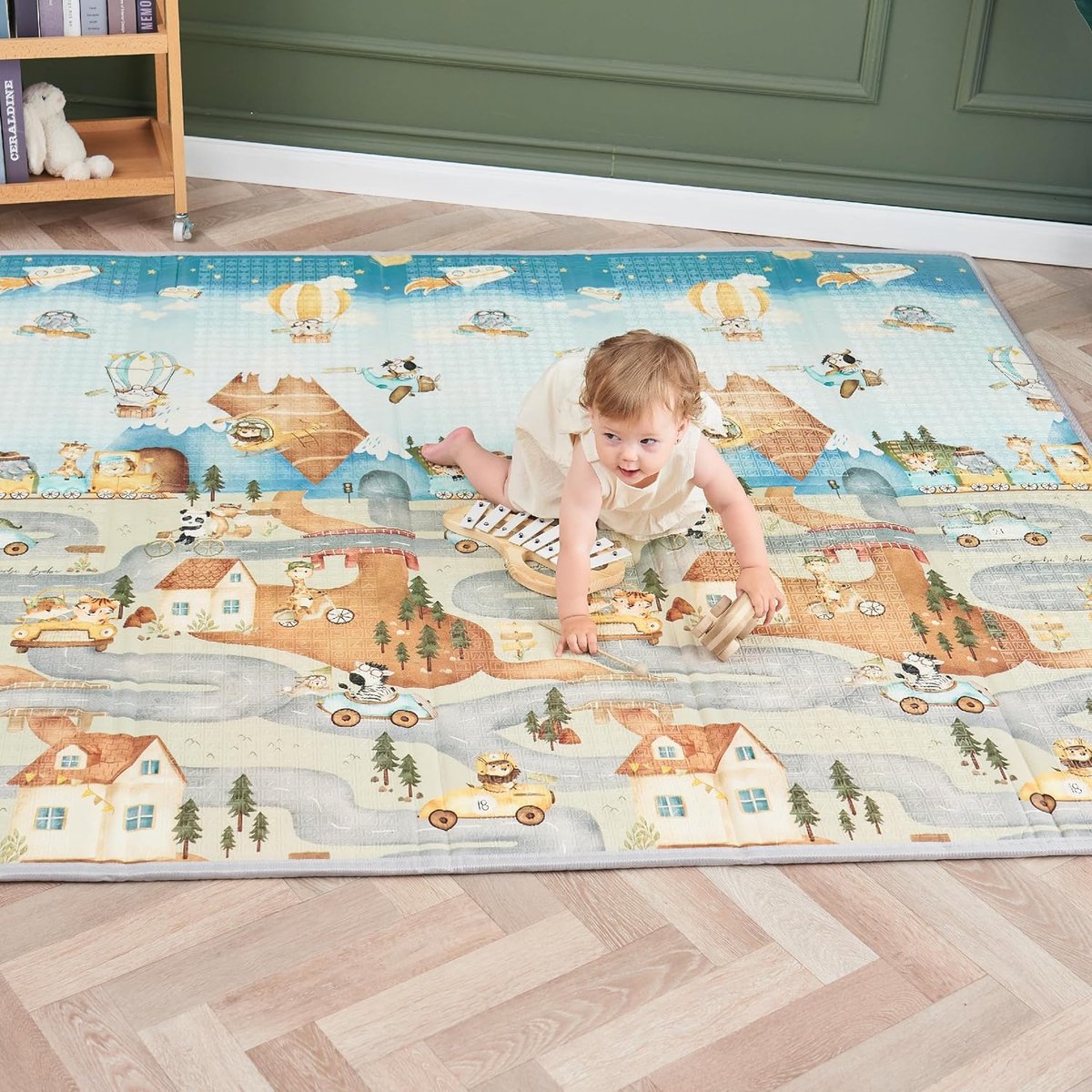 Opvouwbaar, dik, omkeerbaar, 150 x 180 x 1 cm, speelvloer voor kinderen en baby's, XXL vloermat van schuim, motoriekmat bevordert de sensorische ontwikkeling, cadeau voor geboorte van