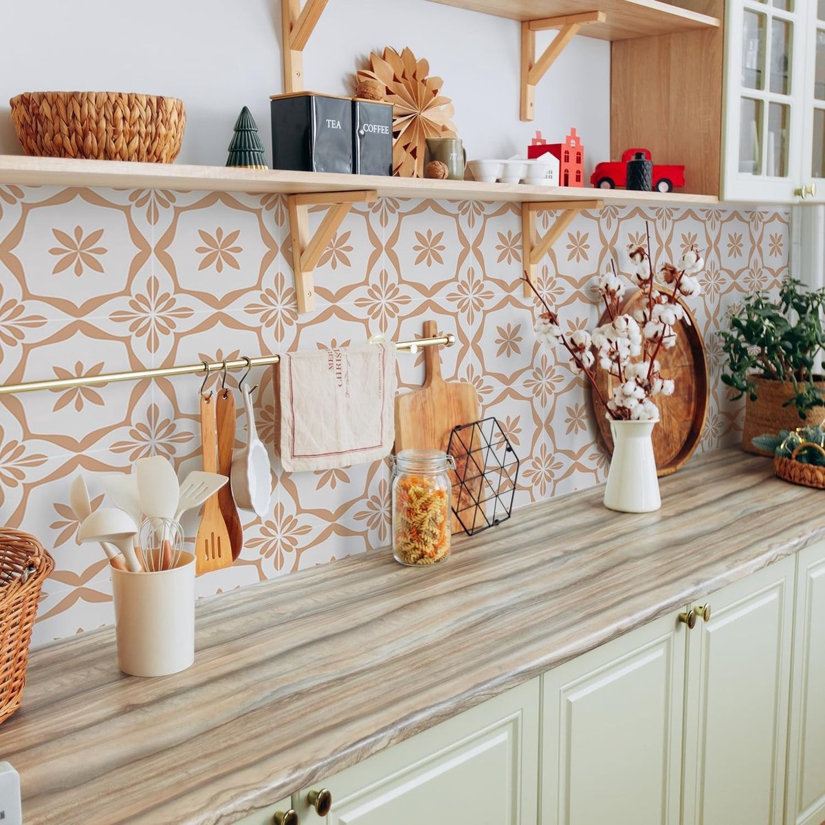 Decoratieve Tegel Stickers, 25 Stuks 15 cm - Crème Oranje Zelfklevende Stickers voor Badkamer en Keuken, Muurdecoratie en Backsplash