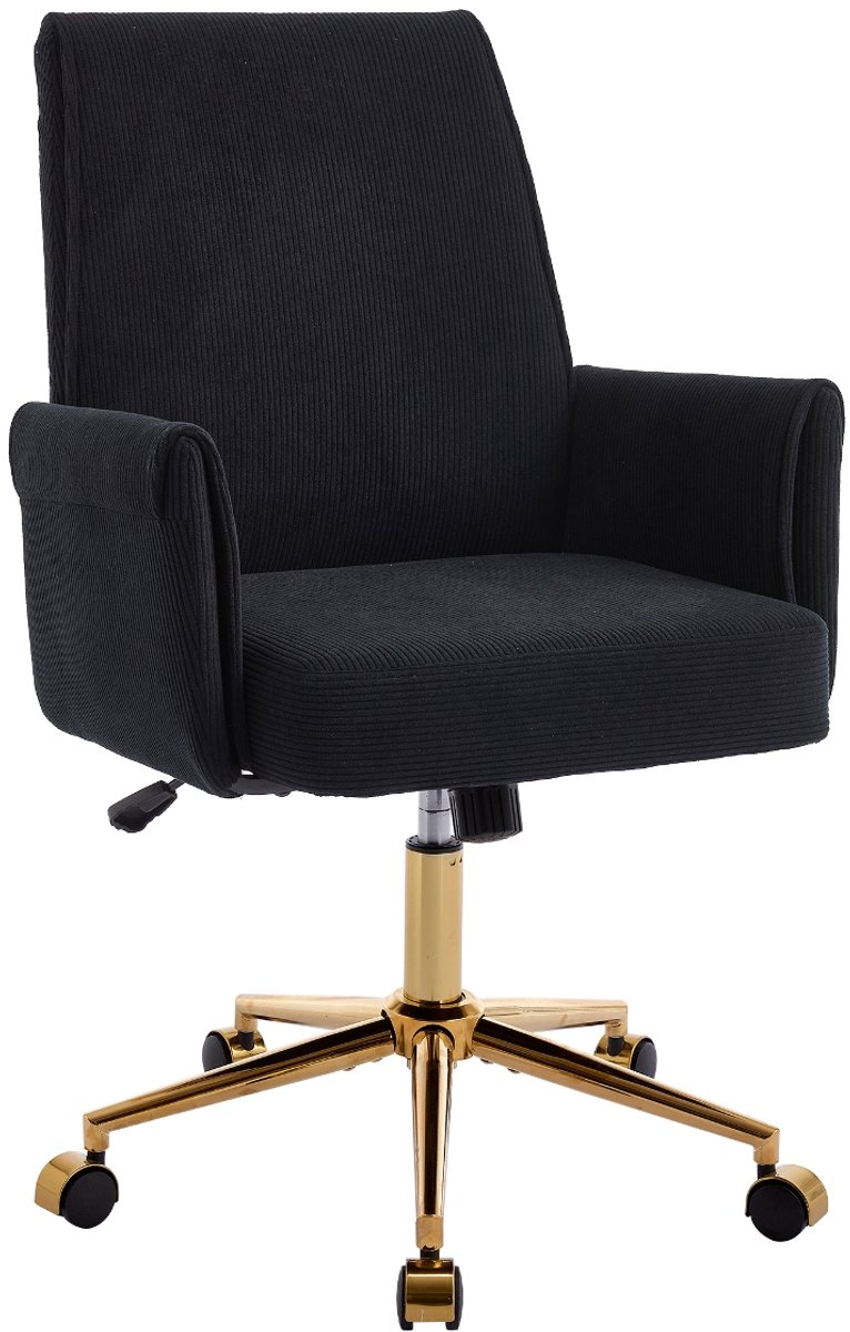 Ropilly Ergonomische bureaustoel - Voor comfortabel thuiswerken en studeren - In hoogte verstelbare draaistoel - Gestreepte stof en metalen basis - Goud Black