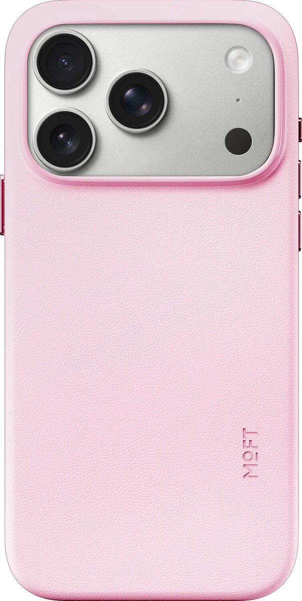 MOFT Hoesje Geschikt voor iPhone 18 Pro - MOVAS Snap Back Cover - Compatibel met MagSafe - Vegan Leer Case - Beschermhoes Dun - Duurzaam - Roze