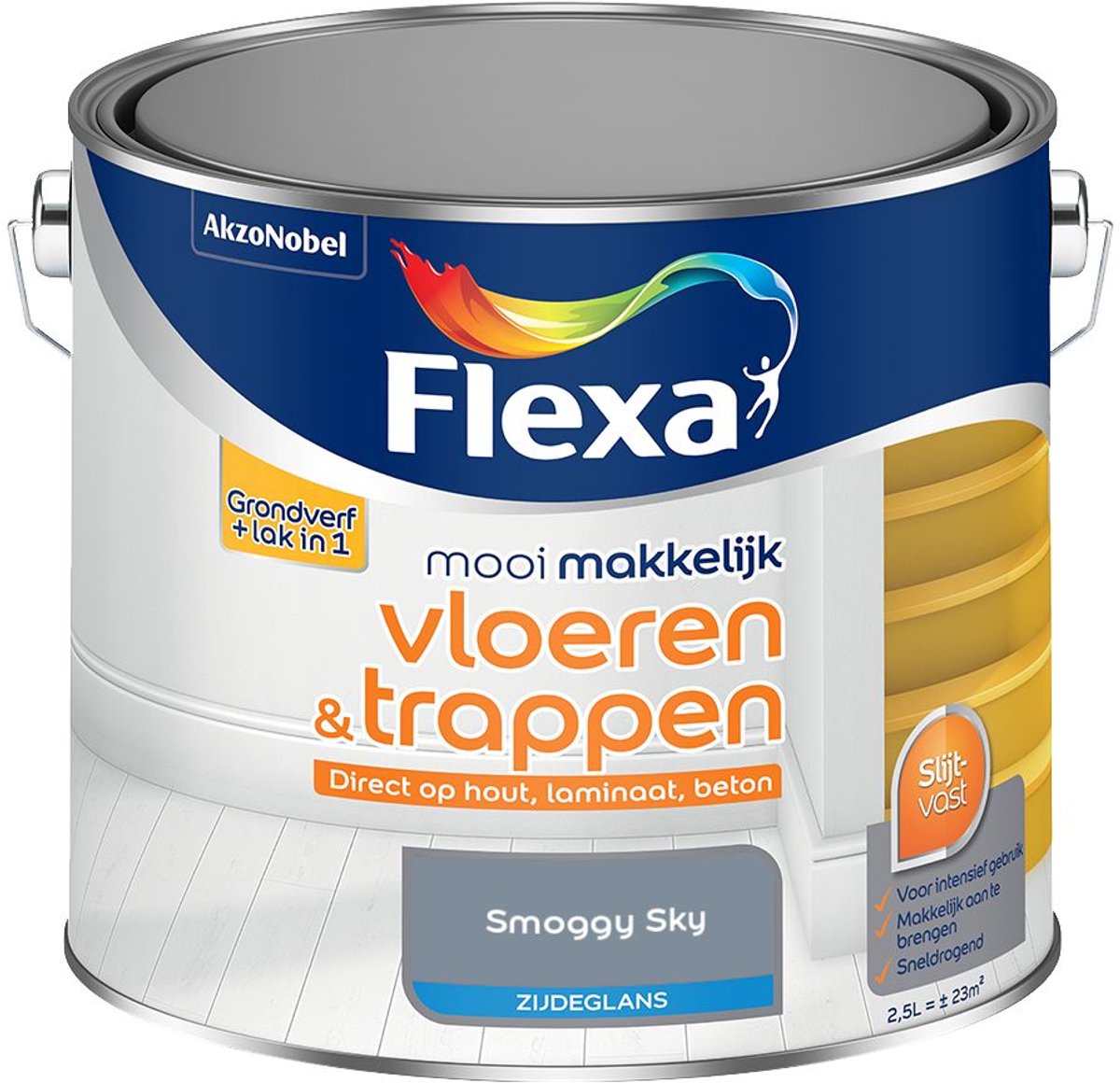 Flexa - Mooi Makkelijk Vloeren & Trappen Zijdeglans - Smoggy Sky - 2,5 L - Kleur Van Het Jaar 2027