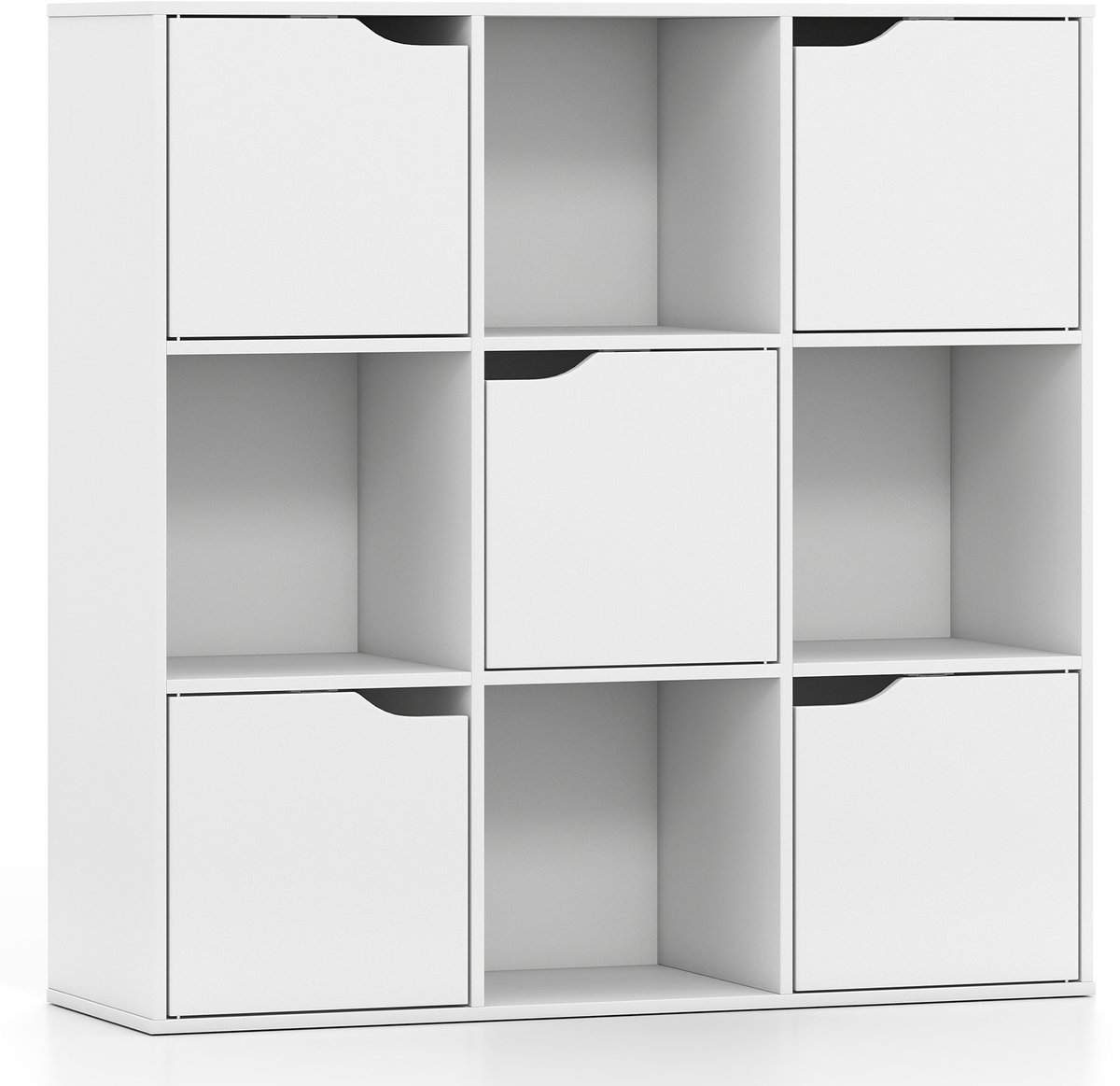 Costway Boekenkast van hout, boekenkast met 9 kubussen en 5 deuren, wit