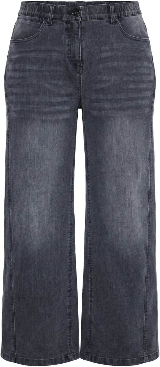 Ulla Popken - Dames - Jeans Mary wijde pijpen naar voren verplaatste zijnaad - Donkergrijs denim - Maat 58