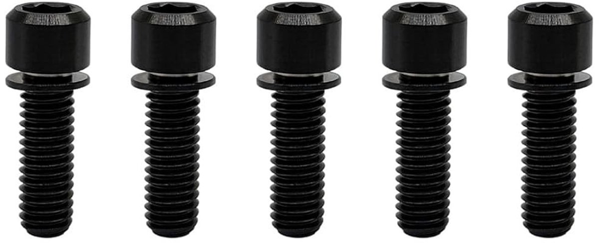 Titanium Fietsschroeven M5 x 18mm - Zwarte Allen Hex Socket Hoofdschroeven met Ringen - Set van 5 Stuks voor Fietsen