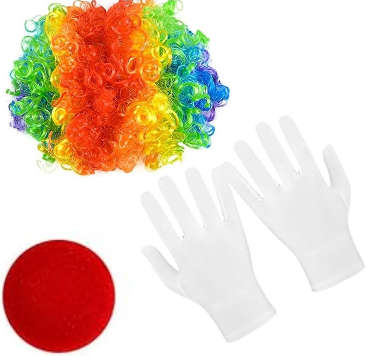 3-delige Clown Kostuum Set met Clown Neus, Handschoenen en Accessoires voor Halloween, Circus en Carnaval
