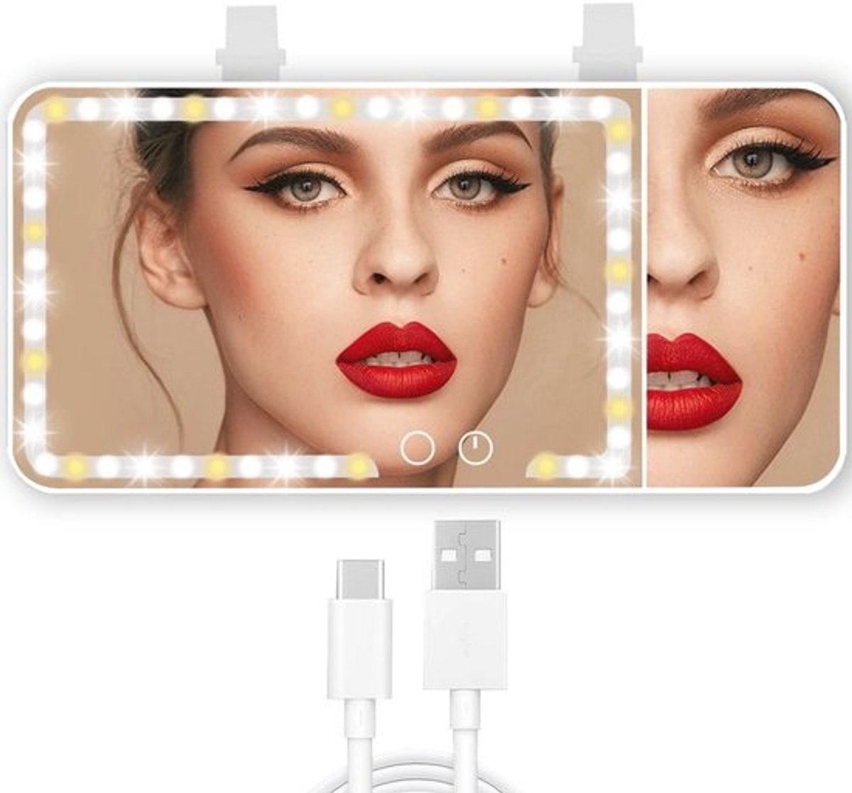 Draagbare Make-upspiegel voor Auto met 3x Vergroting en Verlichting - USB-C Oplaadbaar