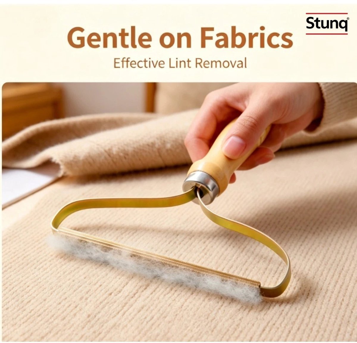 Stunq® Stofshaver voor Wol – Handmatige Pluisverwijderaar met Houten Handgreep en Koperen Mes