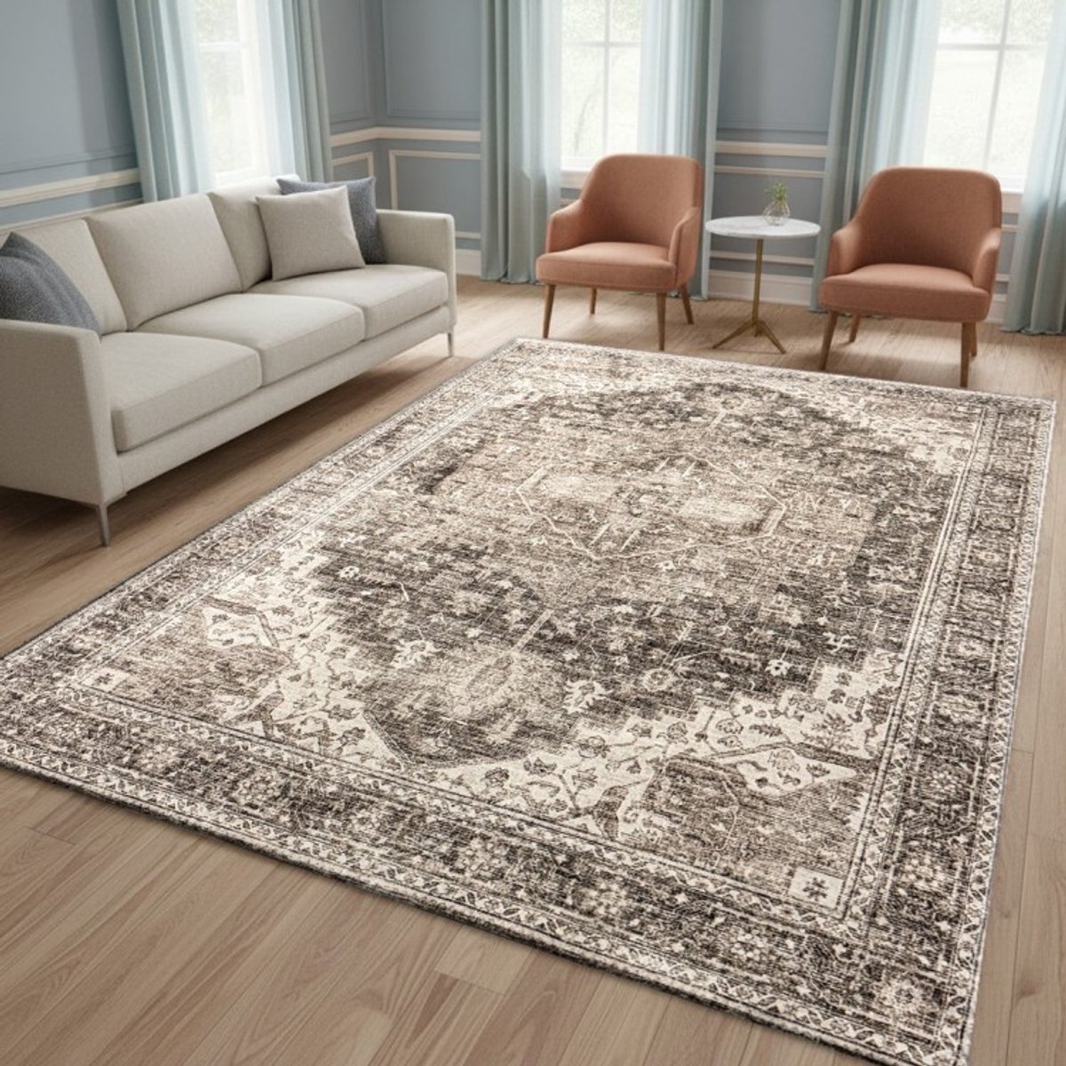 TapisTrend Oosters tapijt Beige 240x330 cm Vintage met medaillon en patina-effect voor woonkamer, slaapkamer en eetkamer