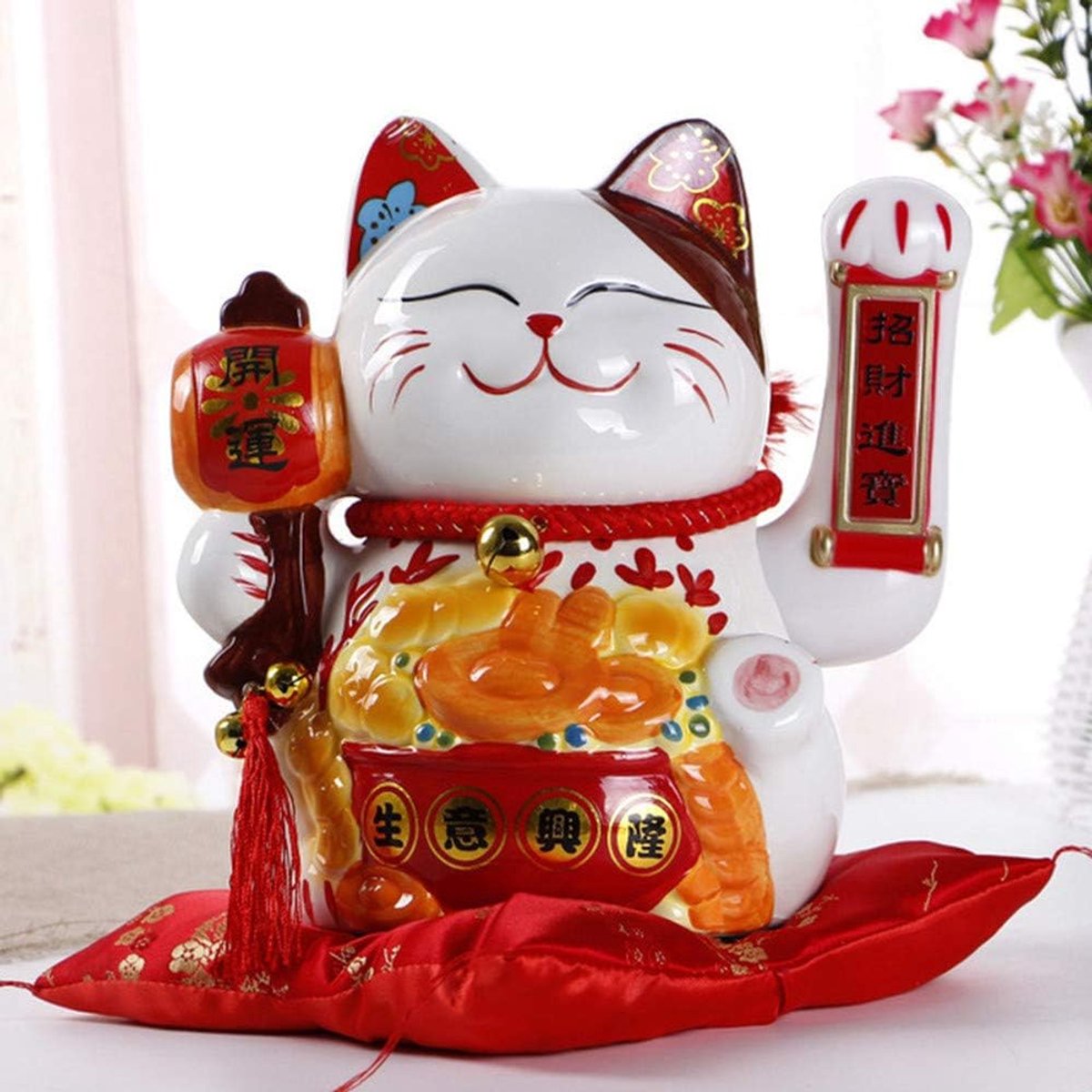 10 inch Lucky Fortune Cat met Wuivende Arm Goud Operated Chinese Feng Shui Deoration Lucky Cat voor Winkels, Restaurants, Woonkamer