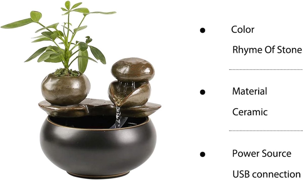 Kleine tafelblad fonteinen feng shui waterfontein zen ontspanning tafelblad fontein decor ornamenten voor binnen of buiten Tafelblad fontein (Color : Rhyme of Stone)