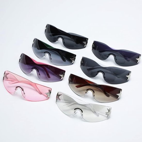 Brillen for Dames, Randloze Schild Wrap Around Zonnebril 2000S Trendy Oversized Mode Frameloze Y2K Bril Shades (Color : As shows, Size : Black black) — afbeelding 2