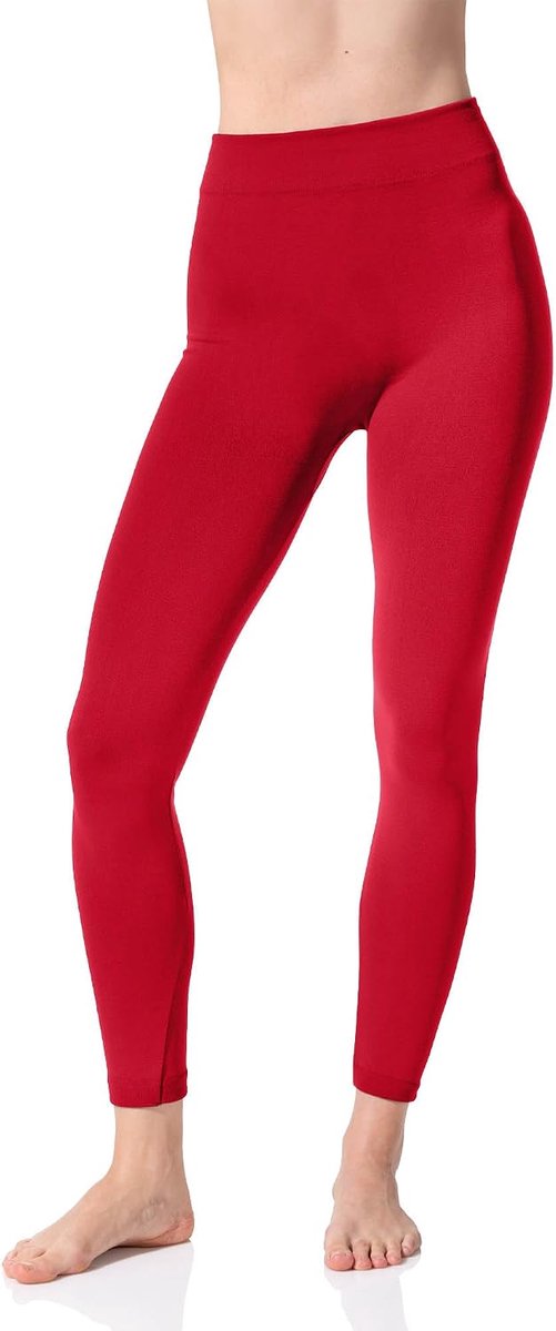 Leggings, gevoerde dameslegging met fleece aan de binnenkant, in verpakking van 2 stuks, naadloze winterlegging, in zwart, antraciet, gemêleerd, bruin, rood, marineblauw
