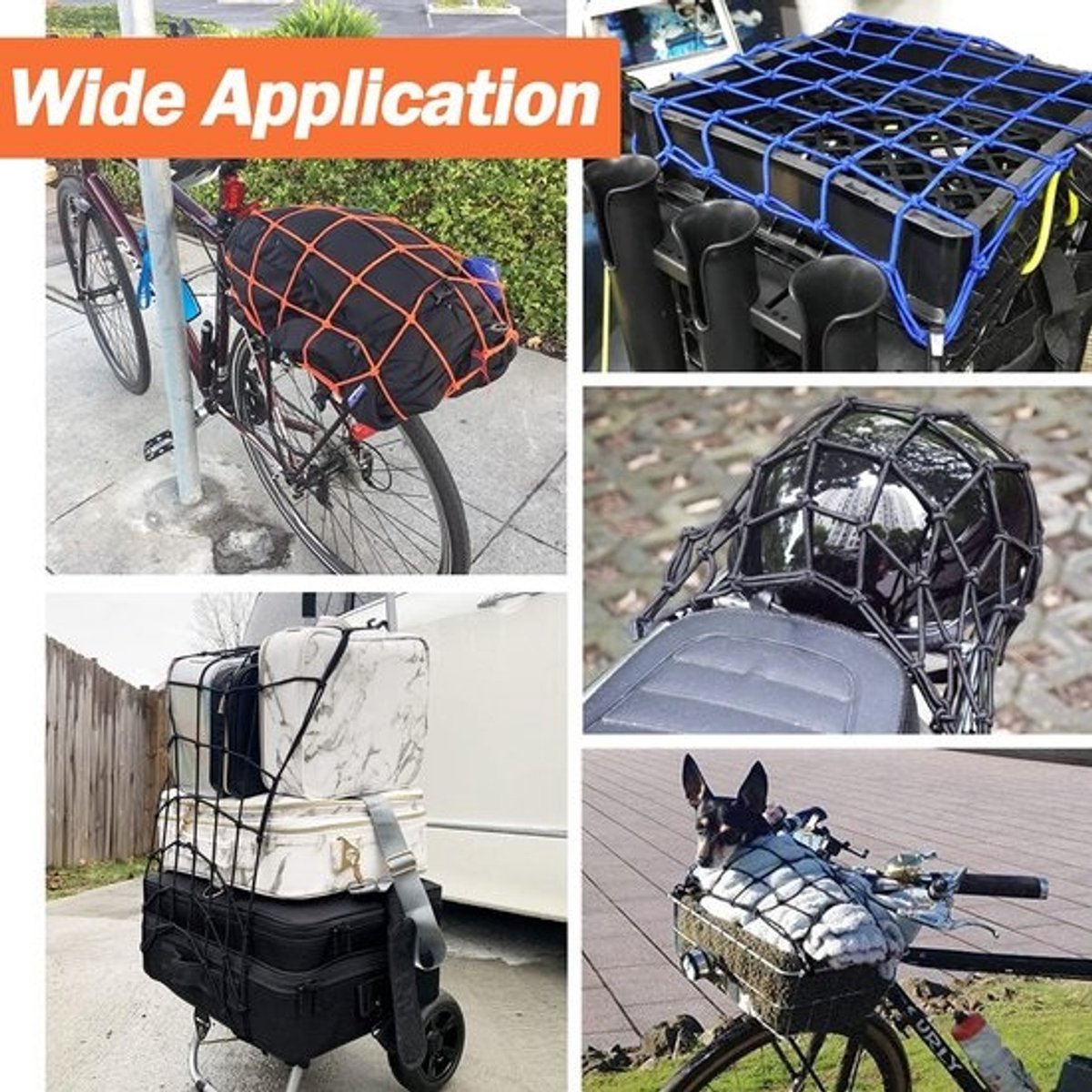 Stevig Cargo Net 38x38 cm - Elastisch Bungee Net met Dikke Haken voor Motor, Fiets & Bagage - 5x5 Mesh