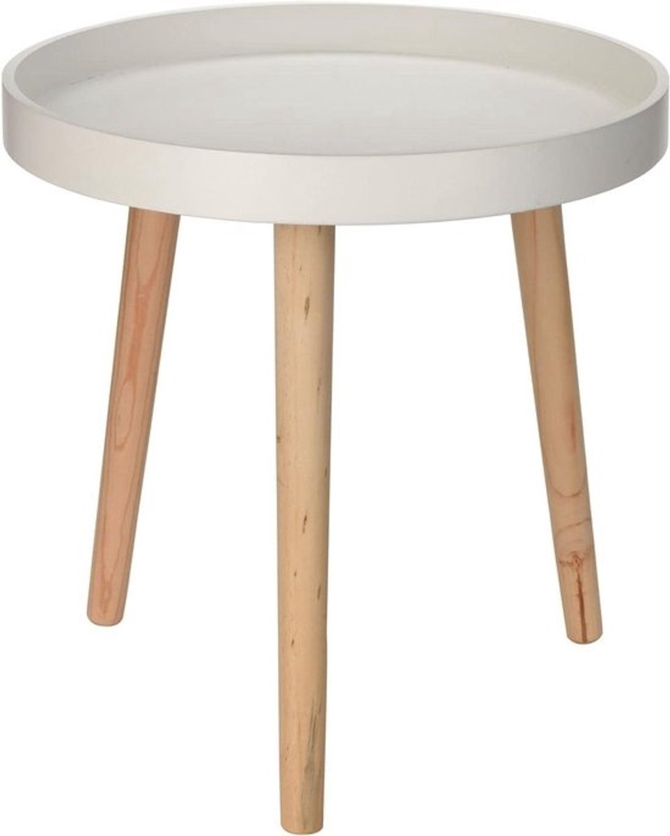 Houten bijzettafel - Ronde tafel - Meubels inrichten - Massief houten frame - 40 x 39 cm - Wit