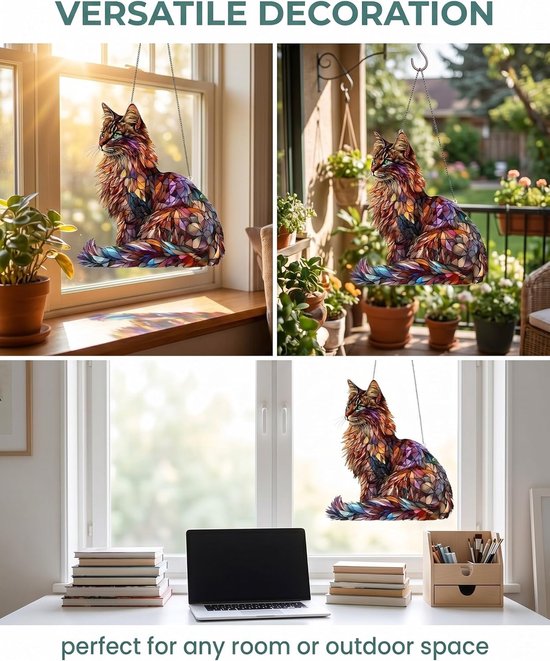 1 stuk Hangende Fensterdeco Meisje Kleurglas Deko, Langhaarkats, Kolibri-Sonnenfanger Om aan ramen op te hangen, Fensterbehang Fenster Deuren Deko Voor thuis Studio, Sun Catcher — afbeelding 3