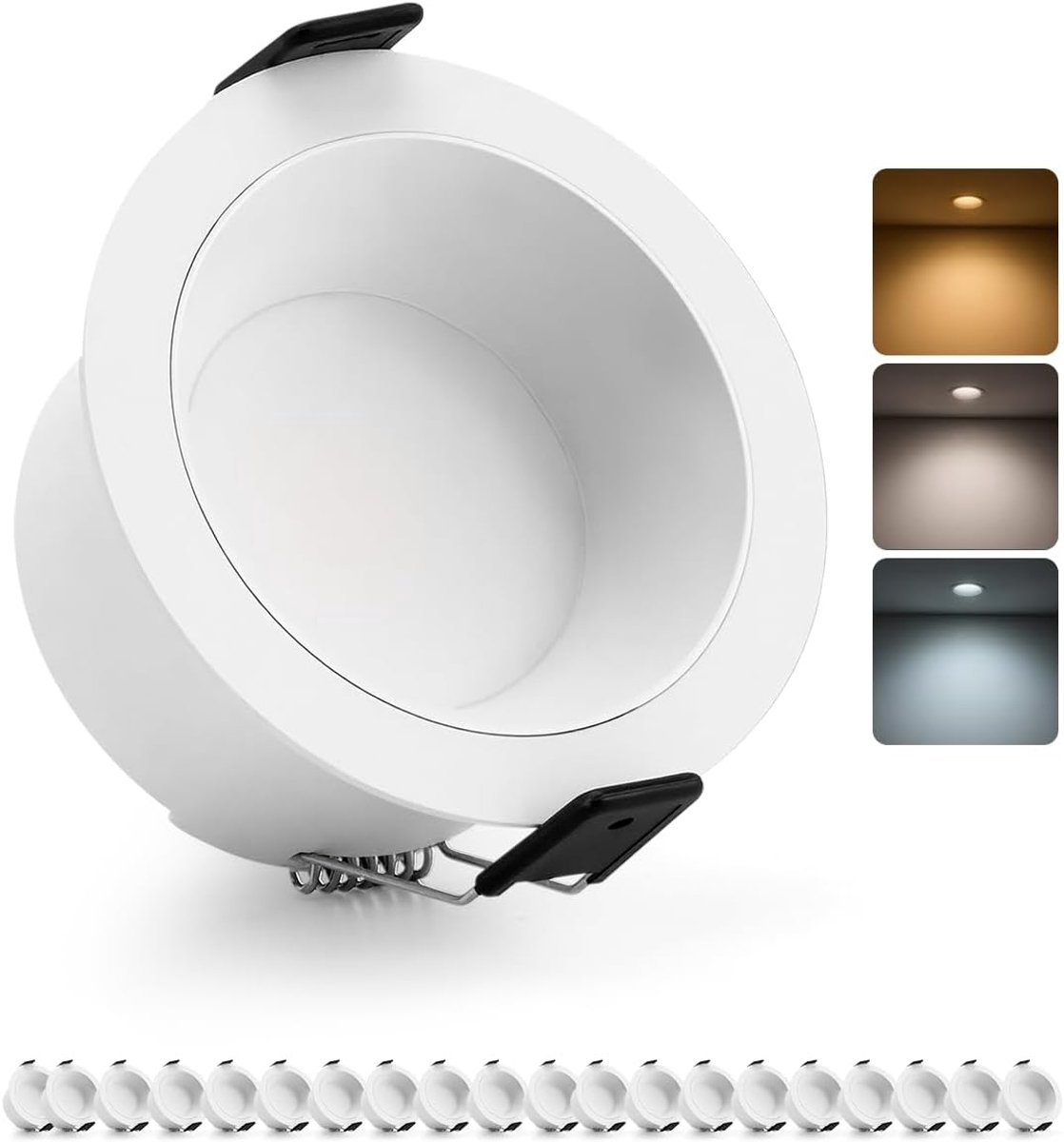 Set van 20 led-inbouwspots, 230 V, niet-verblindend, gatgrootte 72 mm - 80 mm | 7W LED spot 2700K 4000K 6000K, inbouwlampen plafondspot inbouw ultra plat IP44 voor badkamer