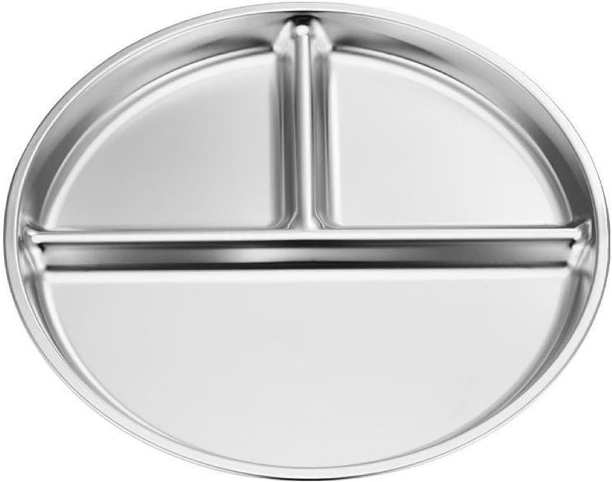20 cm antislip roestvrijstalen platen, roestvrijstalen plaat voor voeding in 3 zones, voor diners, snacks, feesten