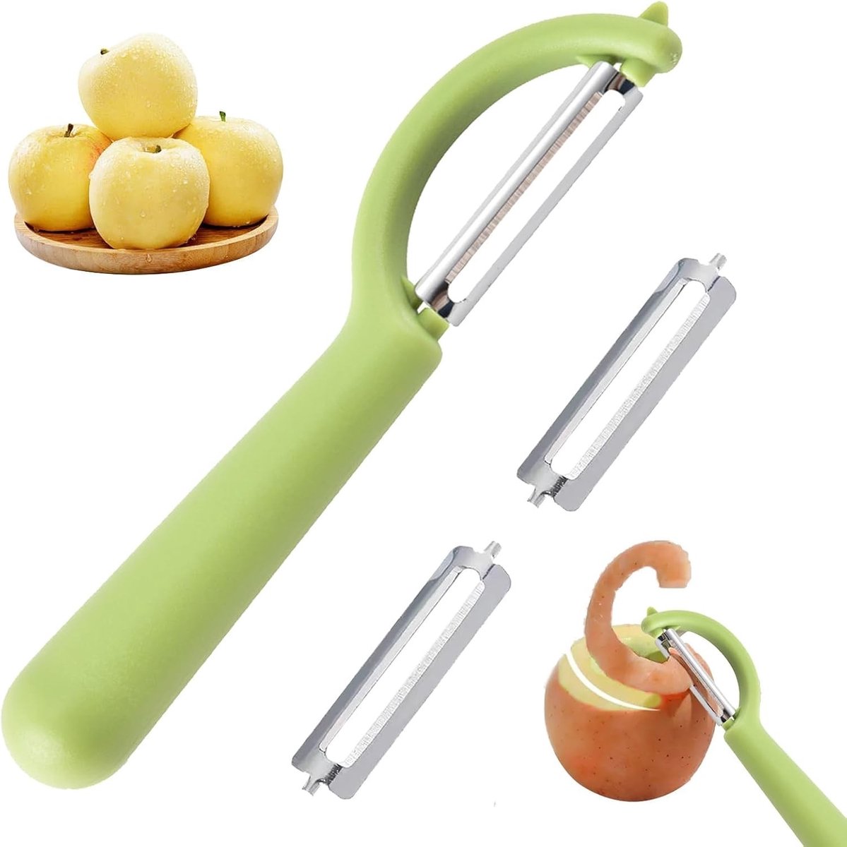 Aardappelschiller met 2 vervangende messen, eenvoudig schoon te maken voor fruit en groenten, ergonomisch ontwerp en duurzaam materiaal