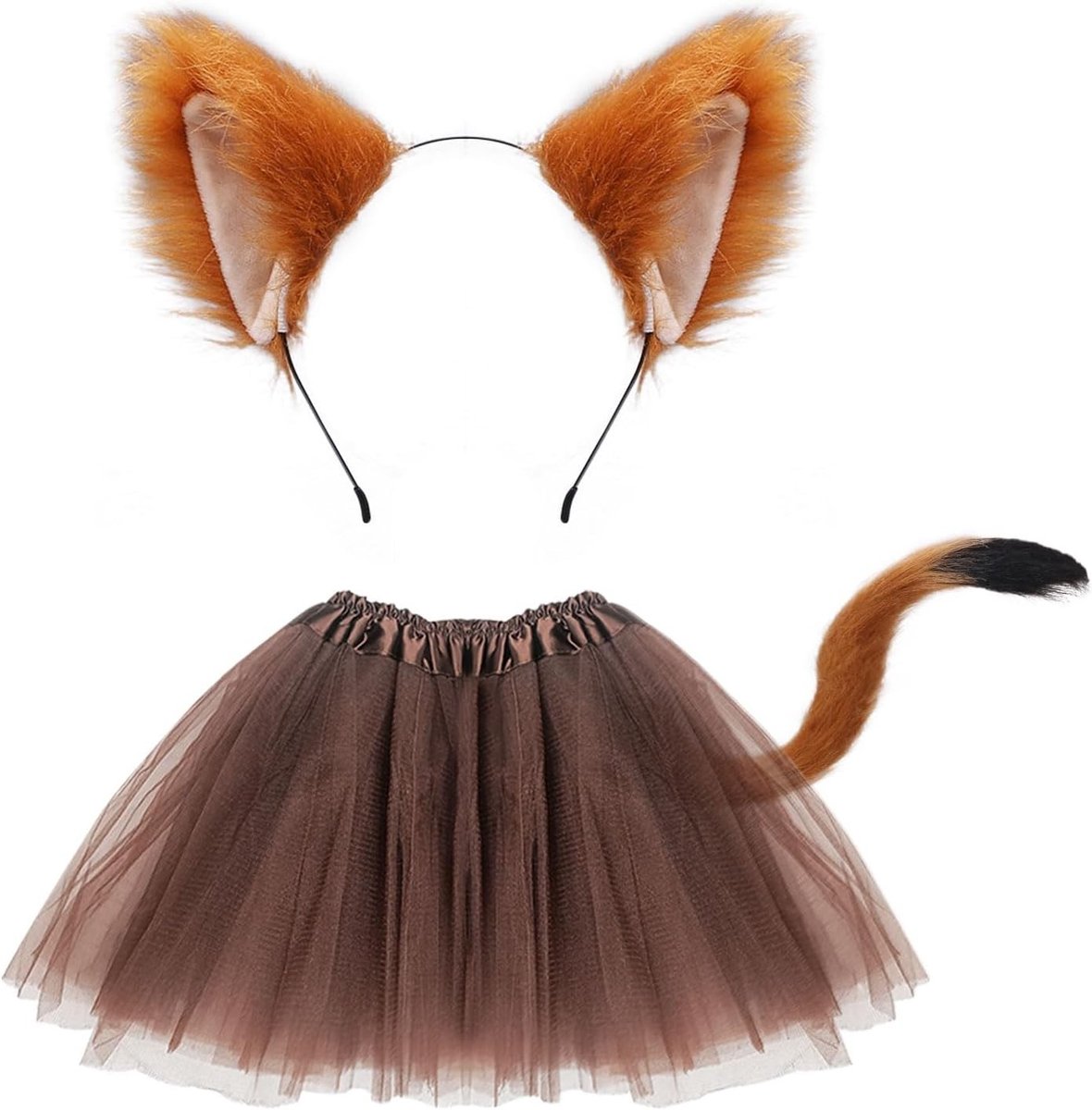 Drie-delige Fox Kostuum Set met Kunstmatige Fox Oren, Staart en Tutu Rok voor Volwassenen en Kinderen, Perfect voor Cosplay, Halloween en Toneelvoorstellingen
