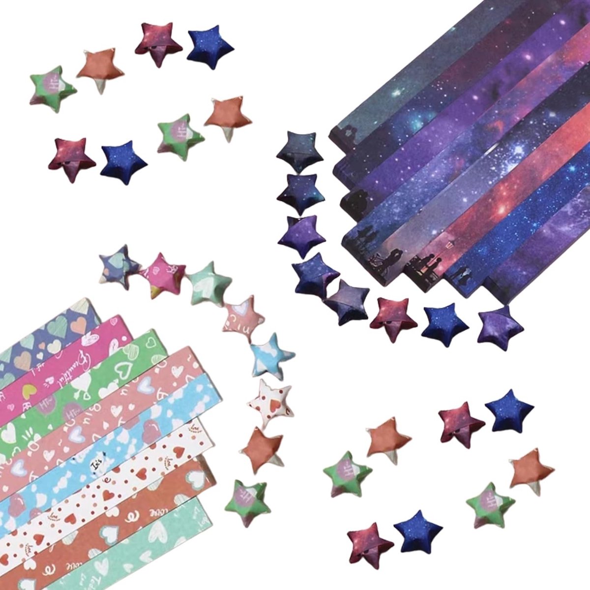 Origami Sterrenpapier met 1080 Vellen, 16 Stijlen voor Volwassenen en Kinderen, Creatief Knutselen en Hobby's
