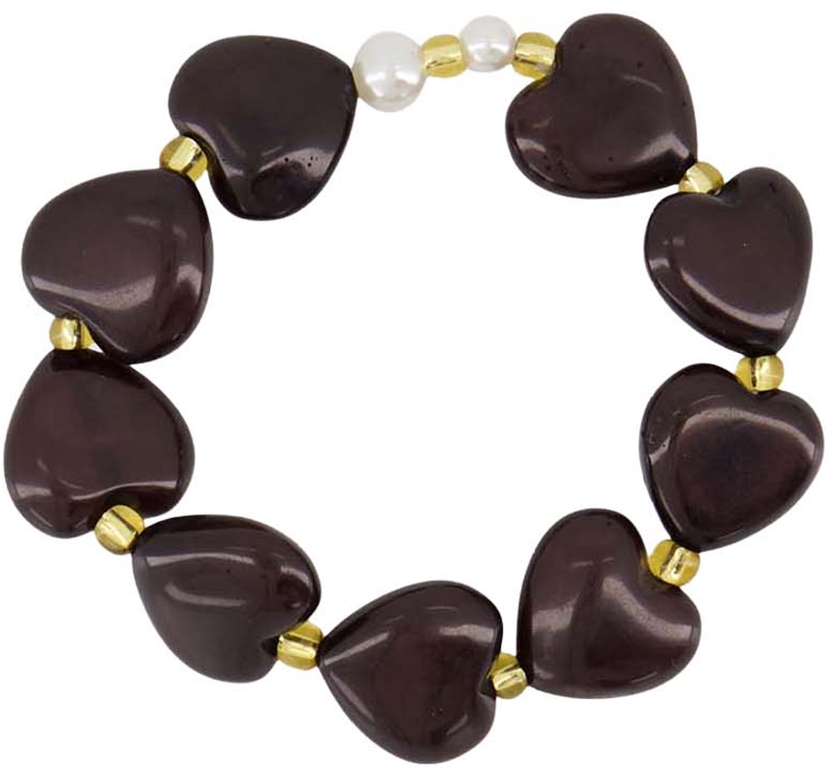 Zusss Heart Bracelet With Pearls Resin / Metaal Dark Choco