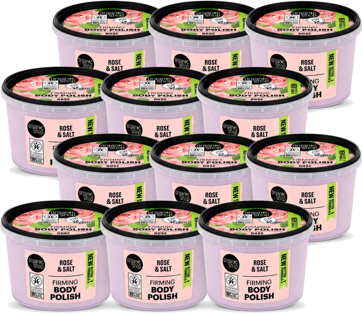 12 x Organic Shop - Body Scrub Rose - Hydraterend en Verzorgend - 250 ml - Voordeelverpakking - 12 stuks