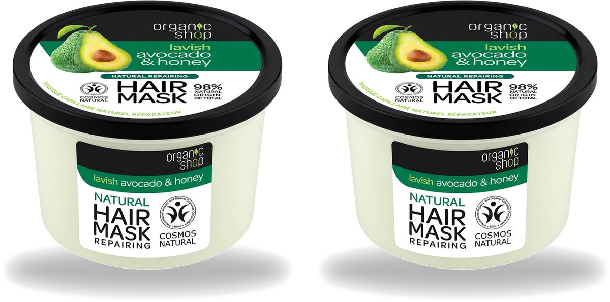2 x Organic Shop - Haarmasker Avocado & Honey - Hydraterend en Verzachtend - 250 ml - Voordeelverpakking - 2 stuks