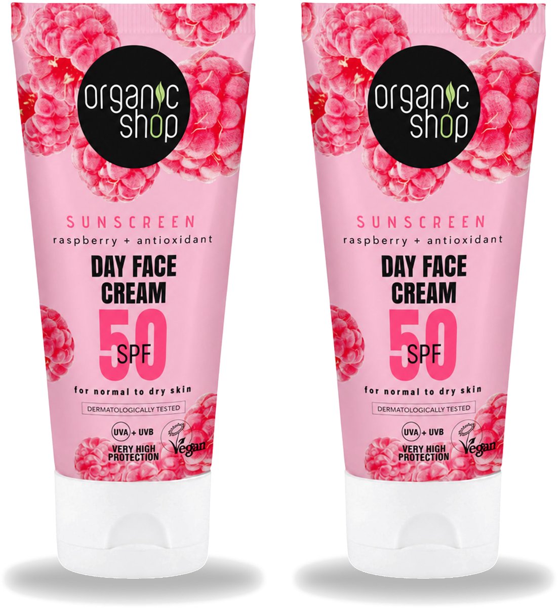 2 x Organic Shop - Zonnebrandcrème Gezicht SPF 50 - Normale Huid - 50 ml - Voordeelverpakking - 2 stuks