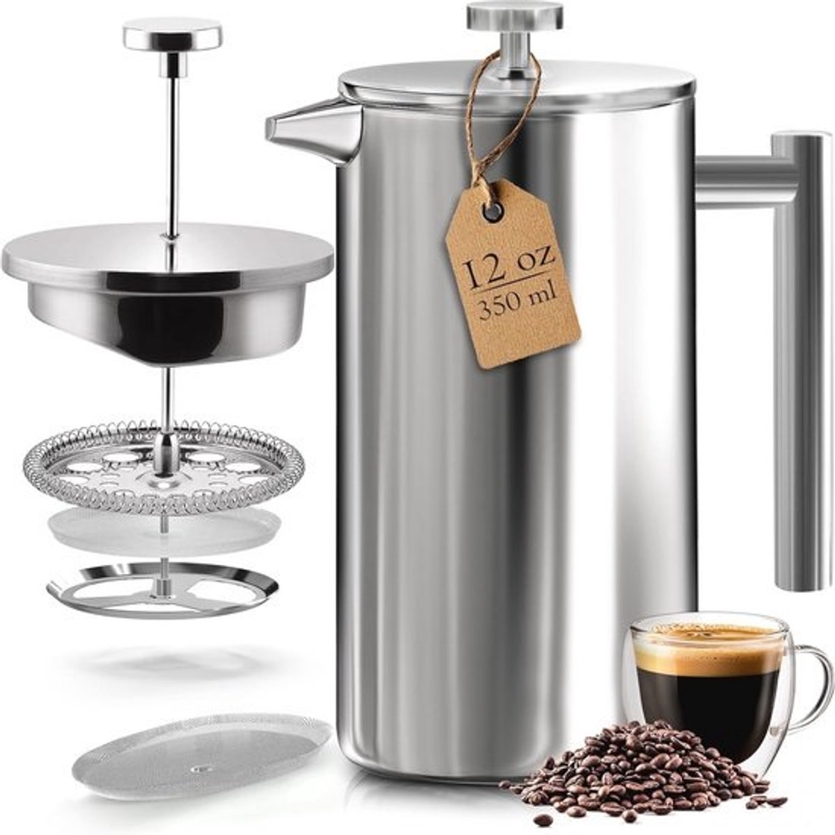 Roestvrijstalen Franse Koffiepers - 34oz Dubbelwandige Cafetière met 3 filters