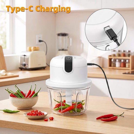 Mini Elektrische Uienhakker - Draadloze Groentesnijder met USB Oplaadfunctie, Ideaal voor Vlees, Fruit en Knoflook, Compact en Handig voor Kamperen en Thuisgebruik — afbeelding 4