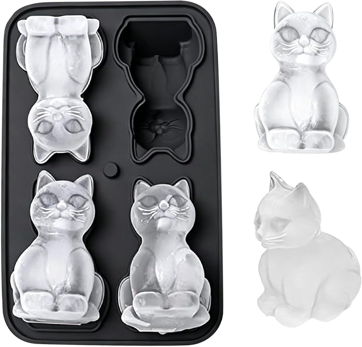 ijsblokjesvorm 3D-kat - Grappige grote ijsblokjesvorm met 4 vakjes voor cocktails, whisky, koffie, fruit, wijn en feestjes - Perfect cadeau voor kattenliefhebbers