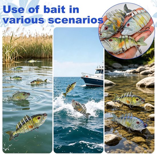 Visaas, Swimbait Langzaam Zinkend met Realistische S-beweging, ABS Lichaam met Stalen Kogeltjes, Scherpe Haken voor Zoet- en Zoutwater, voor Snoek Baars Forel — afbeelding 3