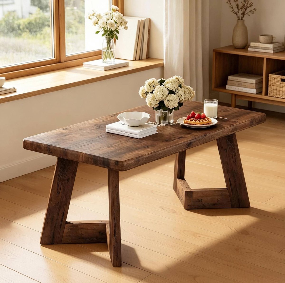 MEUNIQ Rechthoekige salontafel 120 x 60 x 51 cm met 4 cm dik tafelblad en draagvermogen van 100 kg voor woonkamer, rustiek bruin