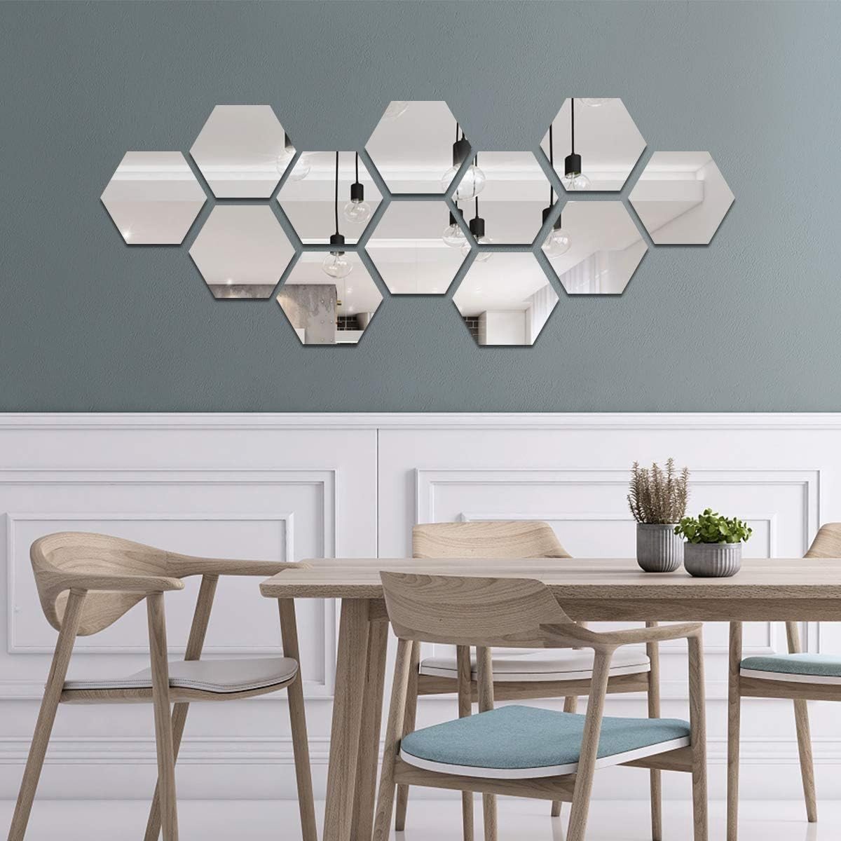 Muurstickers keuken - Zilver - Zeshoek - 12 Stuks Acryl Spiegel 3D Wanddecoratie - Voor Woonkamer en Slaapkamer