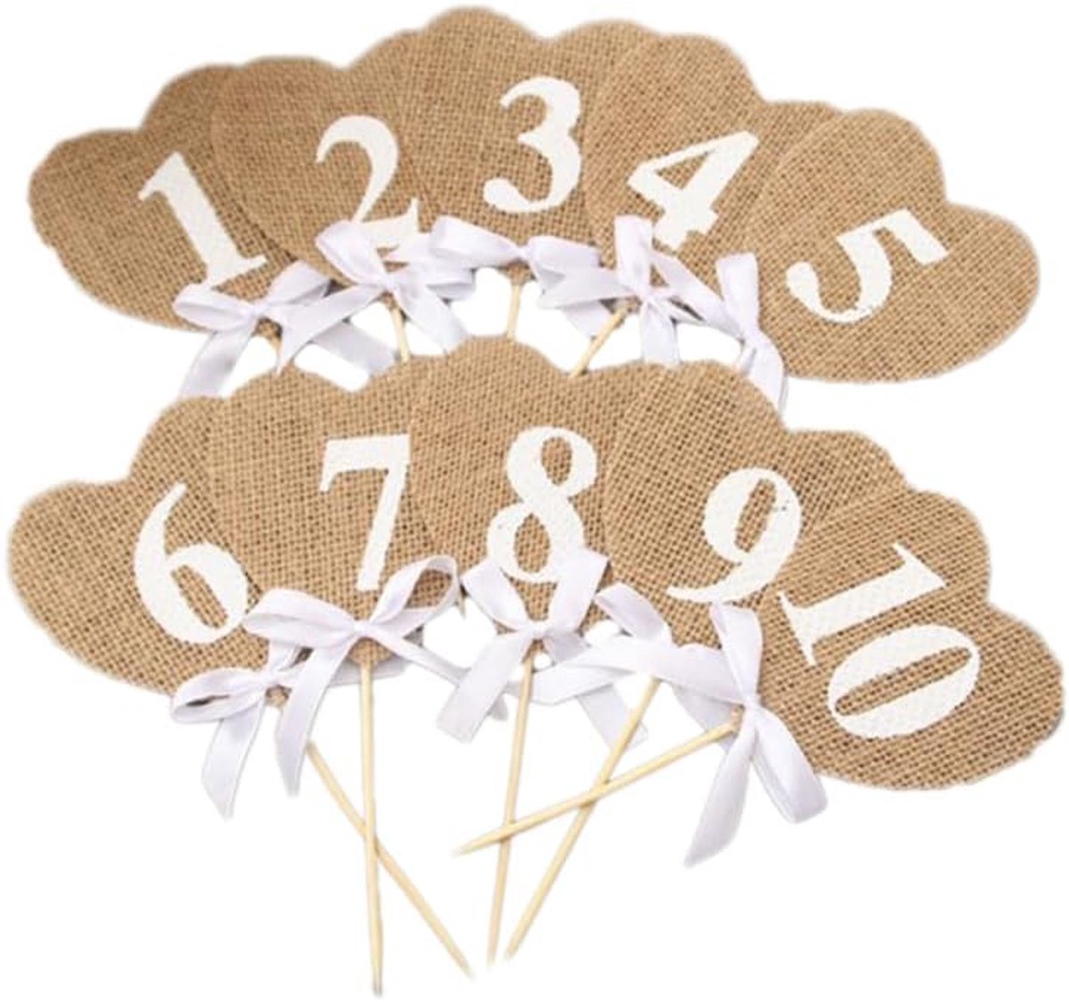 20 stuks tafelkaarten voor bruiloften tafelkaarten van jute tafelnummers zitkaarten voor bruiloftstafels in vintage kaki met satijnen strik voor bruiloften, recepties, verjaardagen