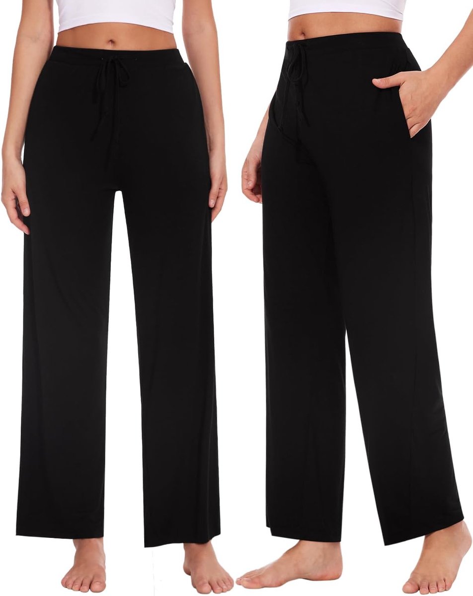 Lange pyjamabroek voor dames, zachte joggingbroek, vrijetijdsbroek met zakken, verpakking van 2 stuks