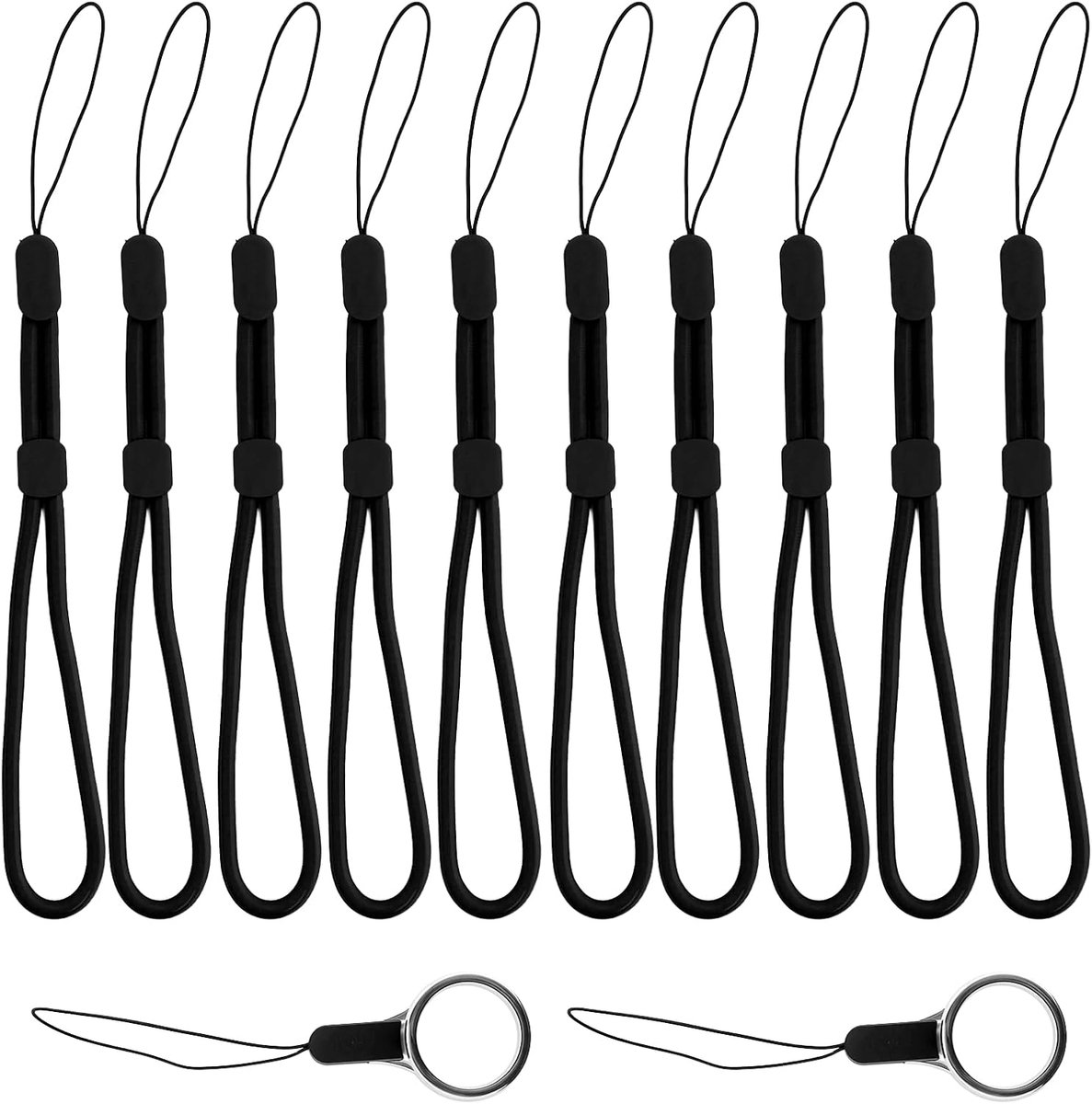 10 stuks polsband lanyard, verstelbare nylon polsband, paracord polslus, mobiele telefoon polslus, met 2 accessoires, voor zaklamp, camera, sleutels, mobiele telefoon, USB-stick (zwart)