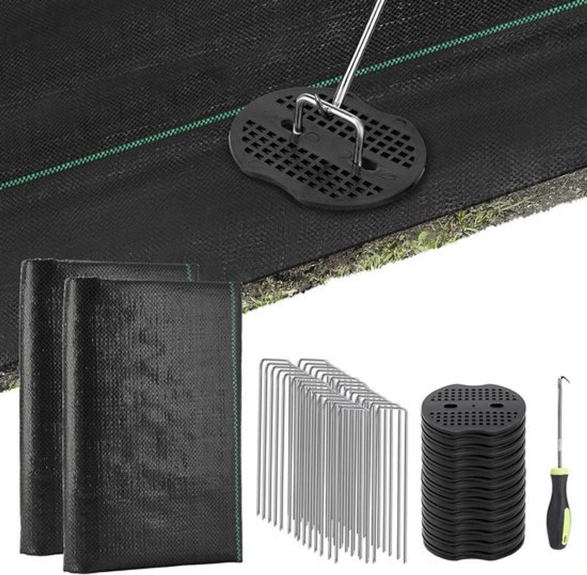 3x50ft Landschapweefsel Onkruidwerend - 3,2oz PP Geweven Doek met Pinnen & Haak