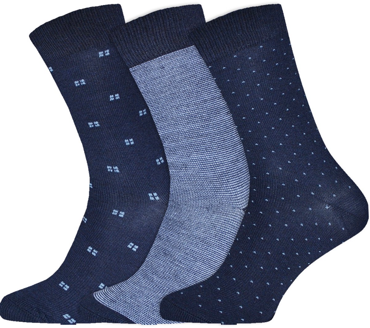 Katoenen Herensokken | Diverse Motieven | Merk: Gianvaglia | Kleur: Blauw | Maat: 39-42/ 43-46 | 3 Paar