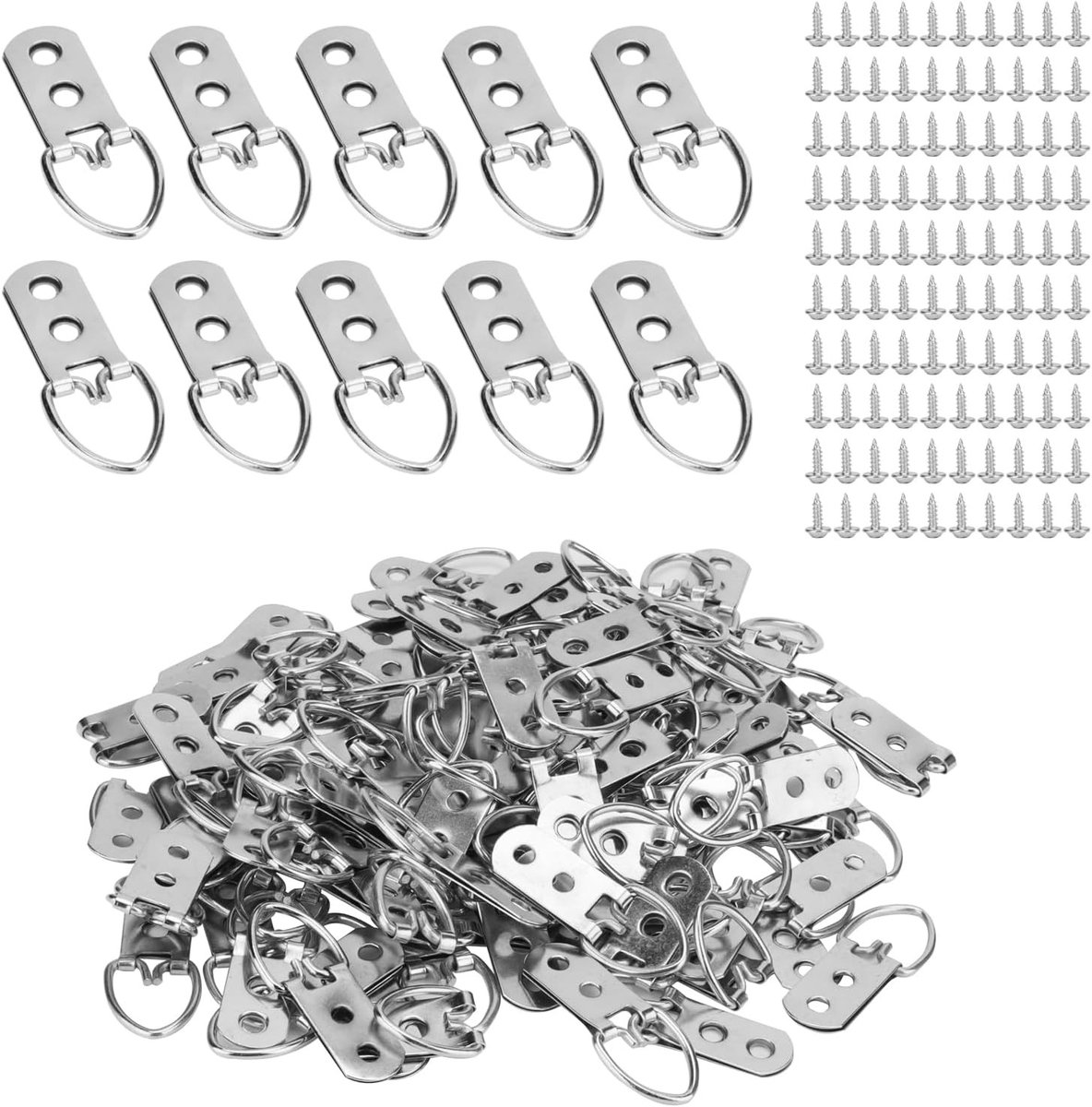 100 Stuks D-Ring Hangers voor Fotolijsten, 55 x 22mm Dubbele Gaten, Bevestigingsschroeven voor Schilderijen en Kunstwerken