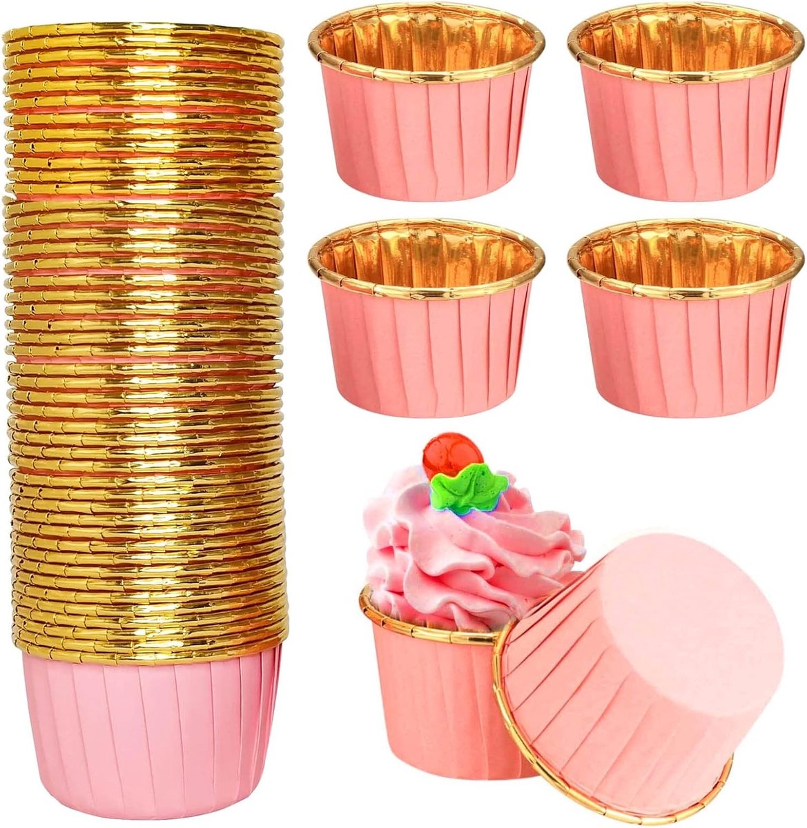 100 Stuks Papieren Muffinvormen, Niet-Plakkerige Muffinvormen voor Cupcakes, Taartjes en Pudding